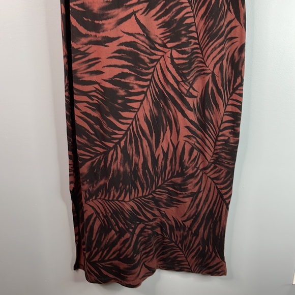 Vans Fern Tropical Print Midi Dress brown black sleeveless side slits beach L - Picture 3 of 9